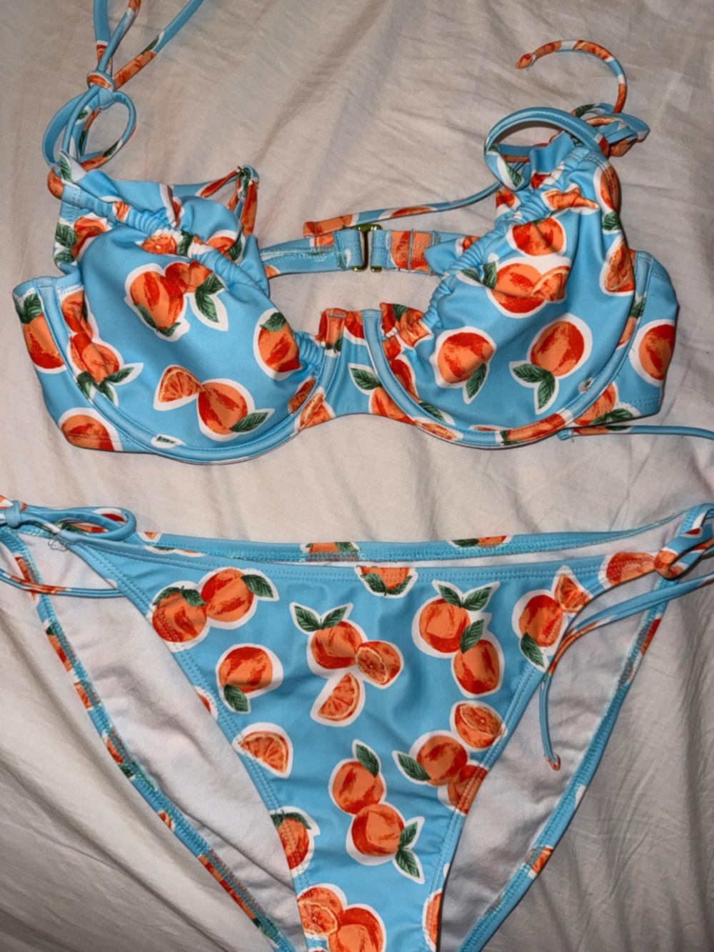 Kids Blue Peach-Print Bikini Two-Piece Swim Set